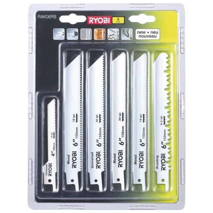 Pack de 6 lames scie sabre RYOBI OnePlus universelles bois et métal 1