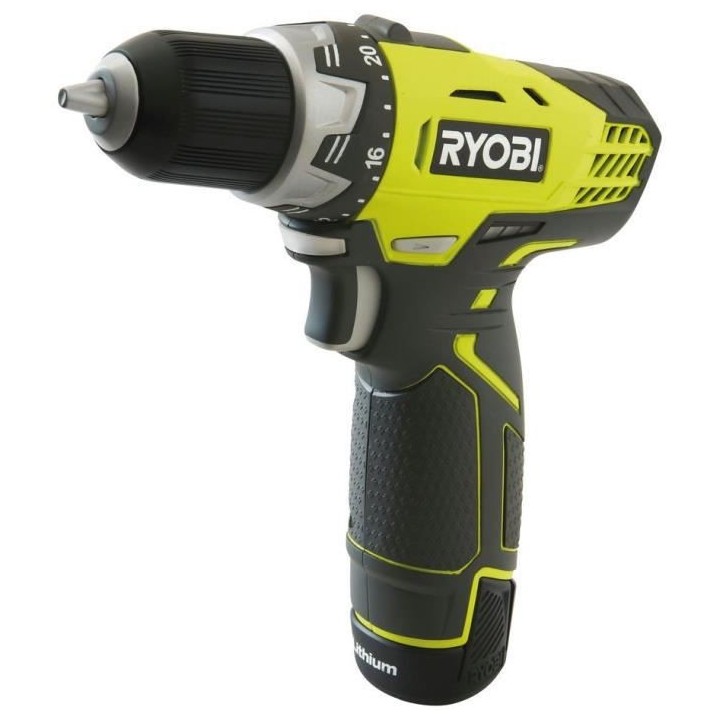 RYOBI Perceuse-visseuse 12V + 2 batteries 2,0 Ah + chargeur + sac de t
