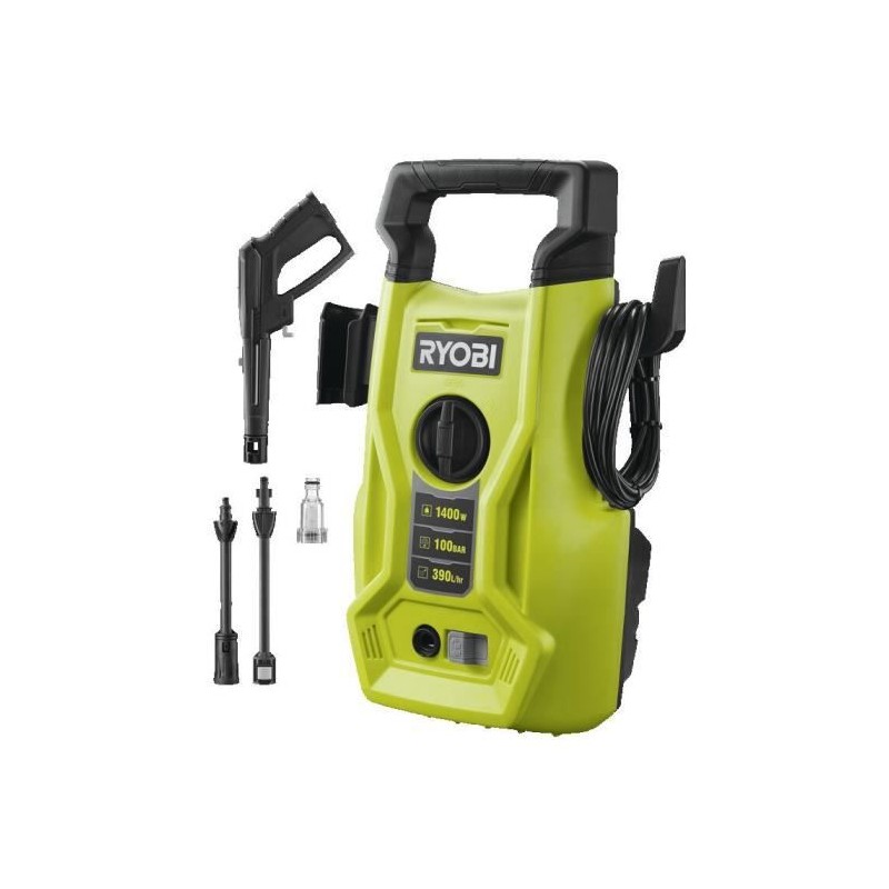 Nettoyeur haute pression RYOBI RY100PWA 1400 W - 100 bars - 360 L - flexible 5 m PVC - lance vario