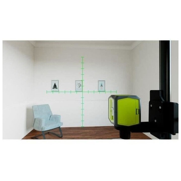 Laser croix vert avec traits de repere - portée 15 m - précision +/-