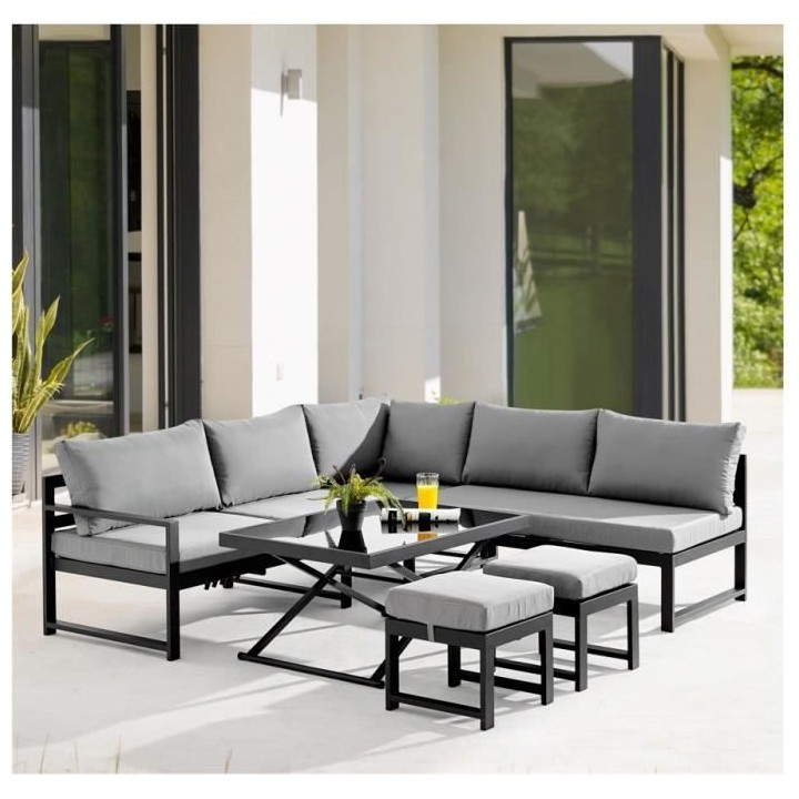 Salon de jardin avec structure en aluminium avec coussins - 7 personne