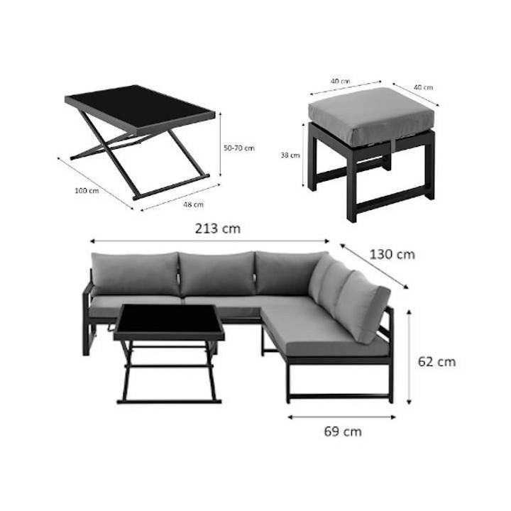 Salon de jardin avec structure en aluminium avec coussins - 7 personne