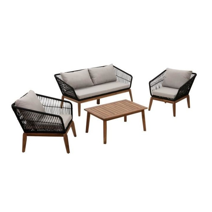 Salon de jardin en bois d'Acacia FSC et en corde avec coussins - 4 per