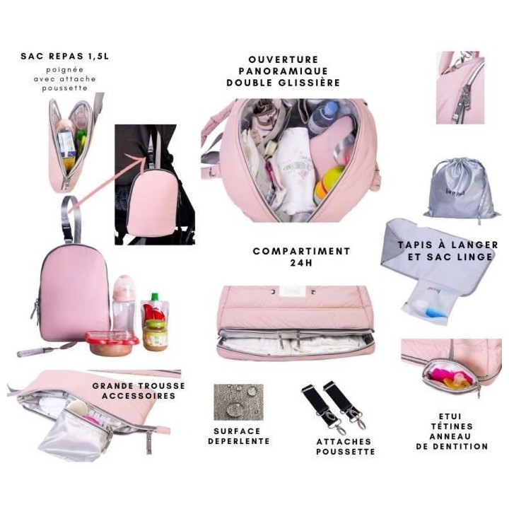 BABY ON BOARD Sac a langer Doudoune Bag Chic Rose