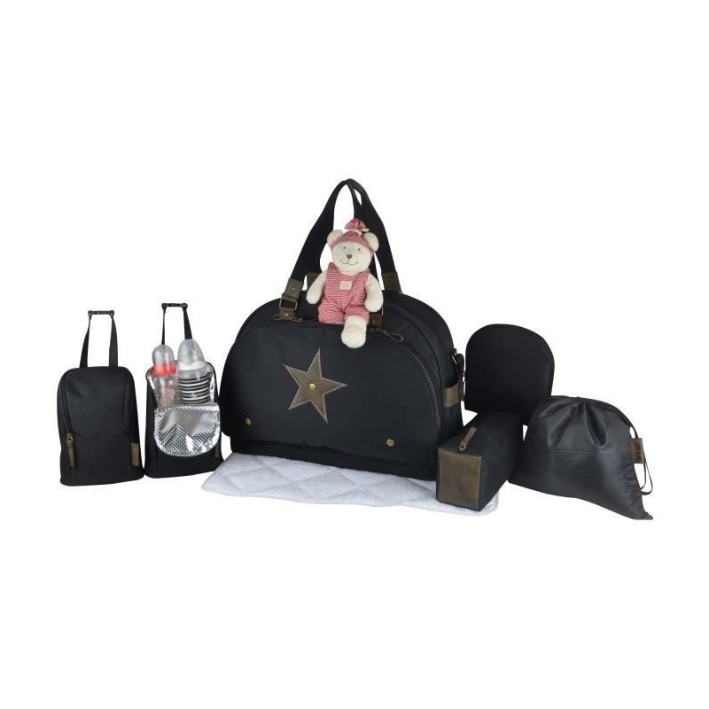 Baby on board -sac a langer - week end team éclipse - sac de voyage bébé - noir détails cuir kaki sac grand format adapte au