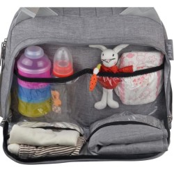 Baby on board-sac a langer - sac titou stone chiné - 2 compartiments 8 poches - sac repas - tapis a langer sac linge sale attac