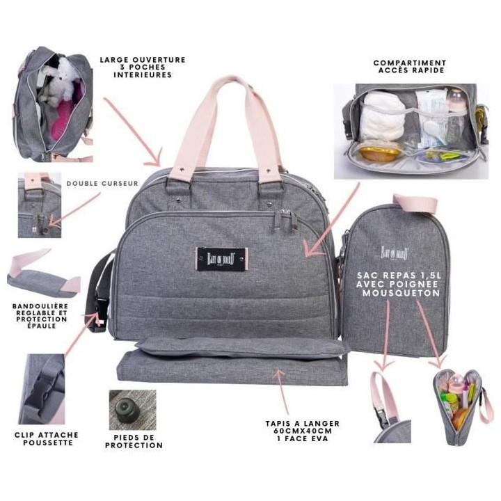 BABY ON BOARD Sac a langer URBAN Sweet Pink - gris/rose