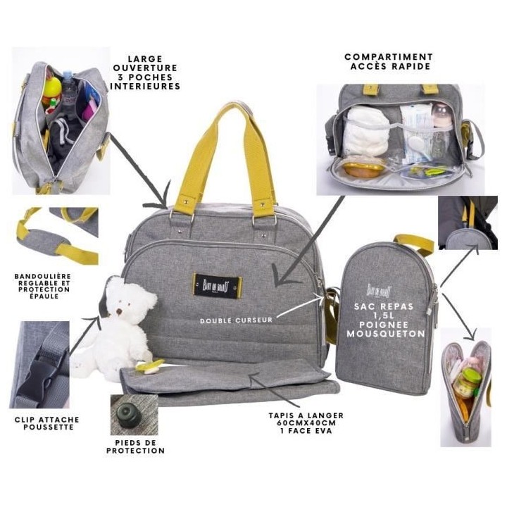 BABY ON BOARD Sac a langer URBAN YELLOWSTONE - gris/moutarde