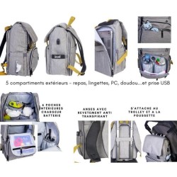 BABY ON BOARD Sac a dos a langer FREESTYLE yellowstone - gris/moutarde