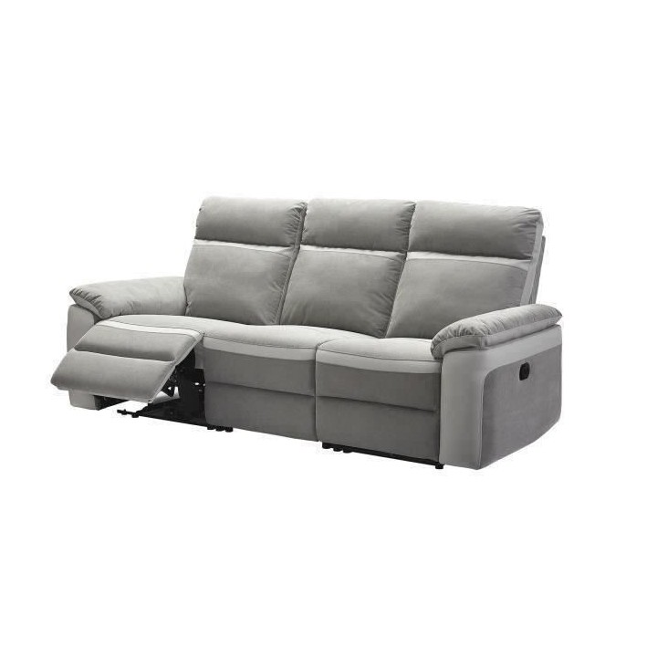 Canapé 3 places avec 2 assises manuels - Tissu et simili gris et anth