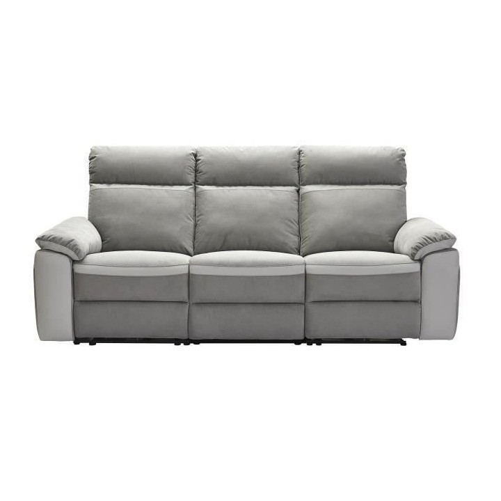 Canapé 3 places avec 2 assises manuels - Tissu et simili gris et anth