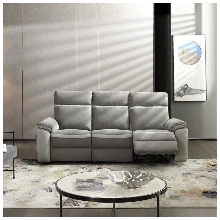 Canapé 3 places avec 2 assises manuels - Tissu et simili gris et anth