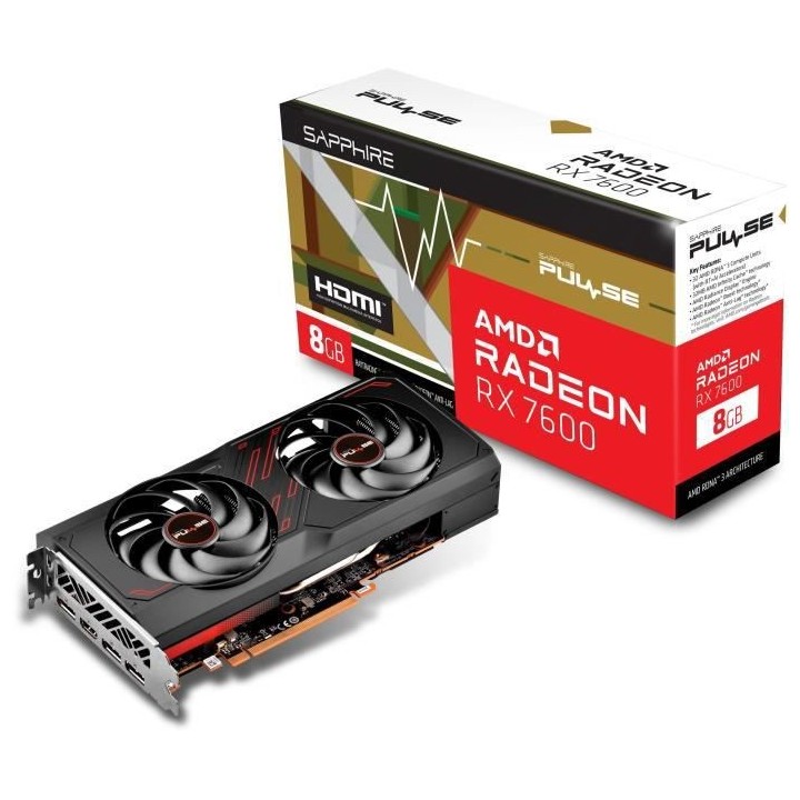 SAPPHIRE - Carte Graphique - PULSE AMD RADEON™ - RX 7600 GAMING 8GB