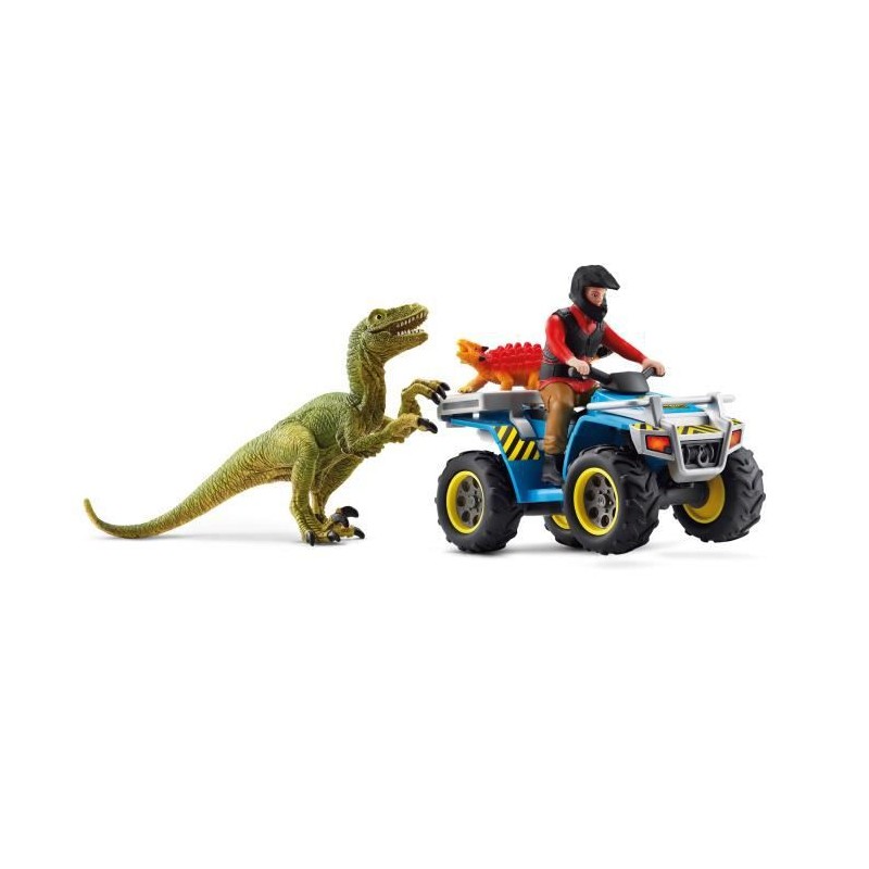 Schleich - Fuite sur quad face au vélociraptor - 41466