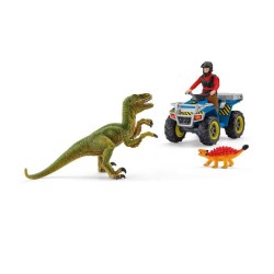 Schleich - Fuite sur quad face au vélociraptor - 41466