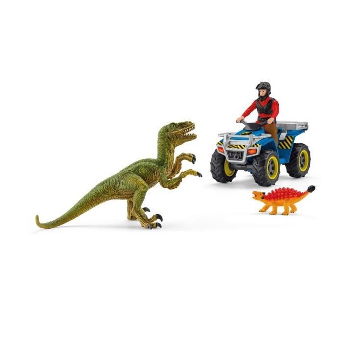 Schleich - Fuite sur quad face au vélociraptor - 41466