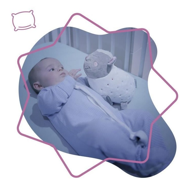 Badabulle Veilleuse Mouton Peluche - Projection d'étoiles & Berceuses
