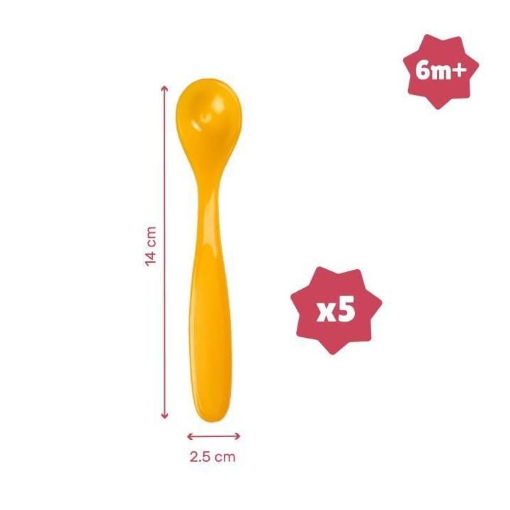 BADABULLE Lot de 5 Cuilleres souples ergonomiques Funcolors, des 6 moi