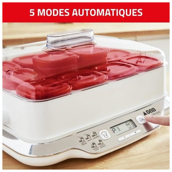 SEB Yaourtiere 6 pots 140 ml, Yaourts et desserts maison, 5 programmes