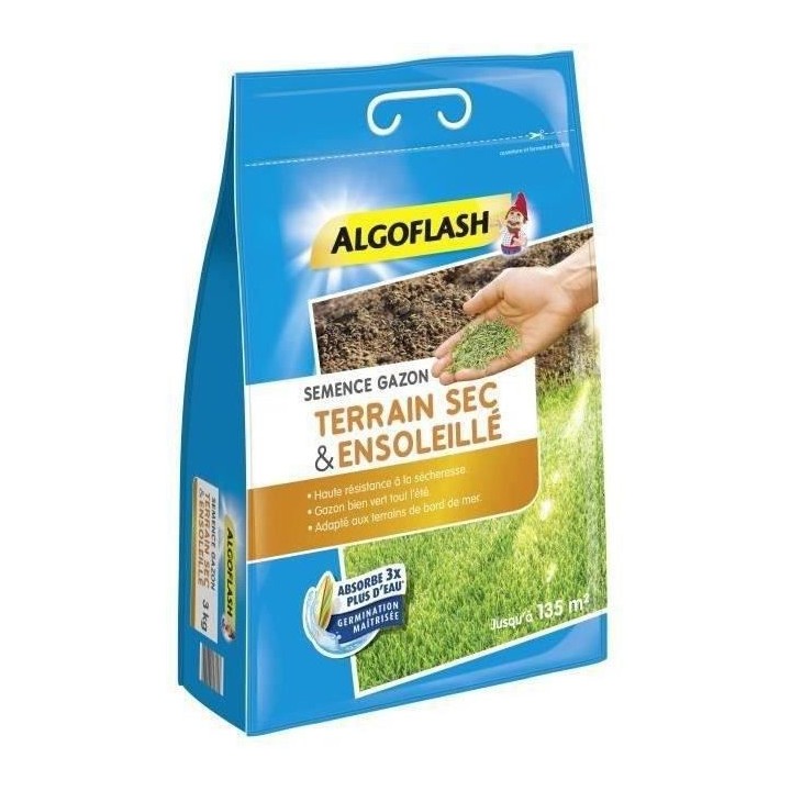 Semences Gazon Terrain Sec Ensoleillé - ALGOFLASH NATURASOL - 3 kg