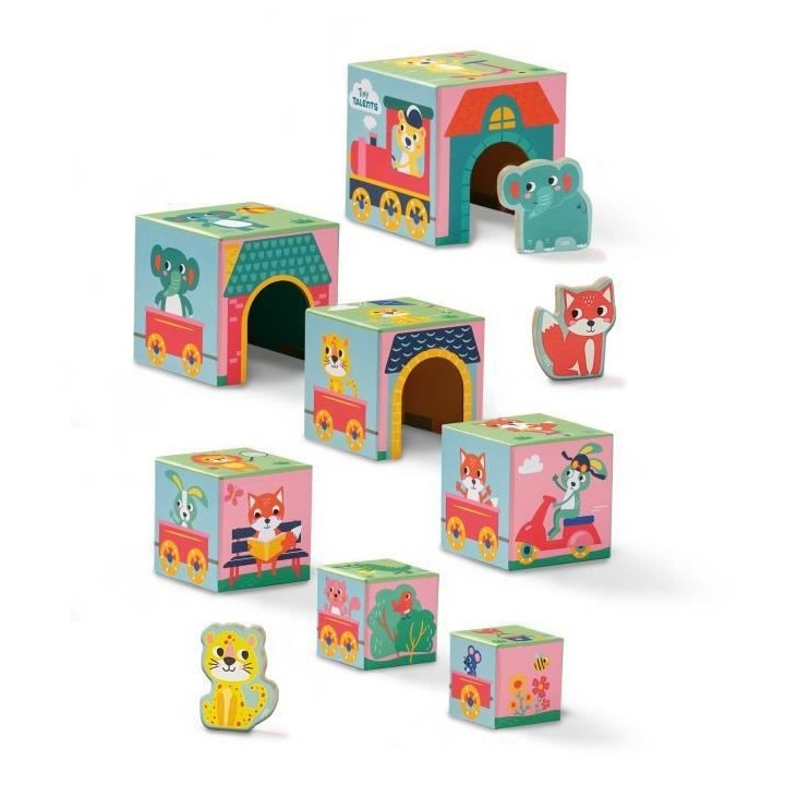 Tour de blocs a empiler avec figurines d'animaux