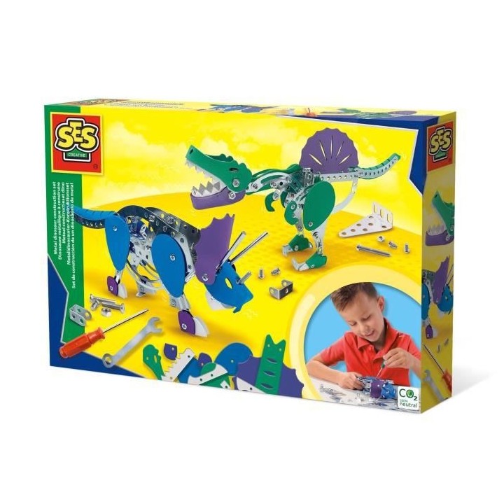 Kit de construction de dinosaures en métal - Tricératops et spinosau