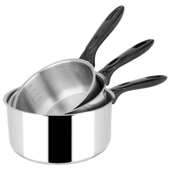 Gamme ESSENTIAL - Lot de 3 Casseroles Inox -16-18-20 cm,H: 8-9-10 cm -