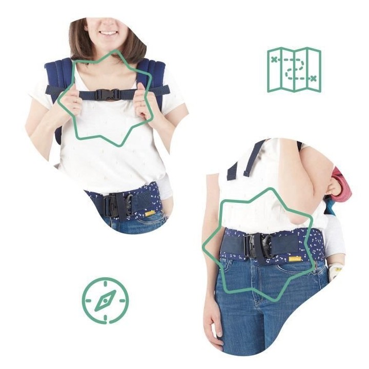 Badabulle Porte-bébé physiologique Easy and Go, Portage dorsal et ve