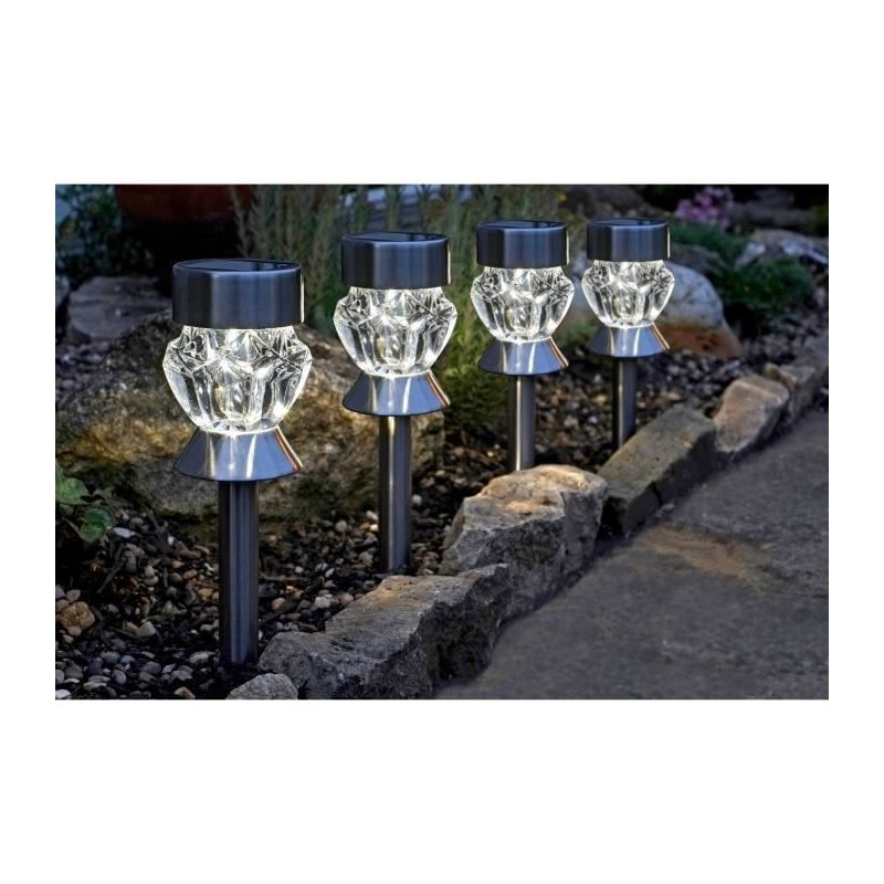 Balise ou lampe solaire verre Crystal, Lot de 4