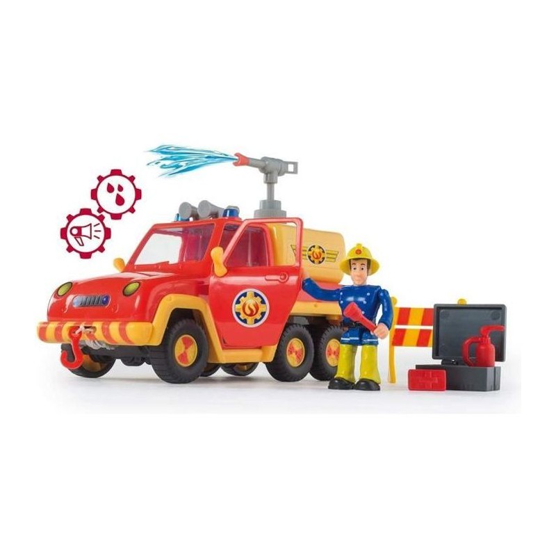 Smoby - Sam le Pompier - Pick Up Vénus - Fonction Lance a Eau - 4 Accessoires + 1 Figurine Incluse - Piles Incluses