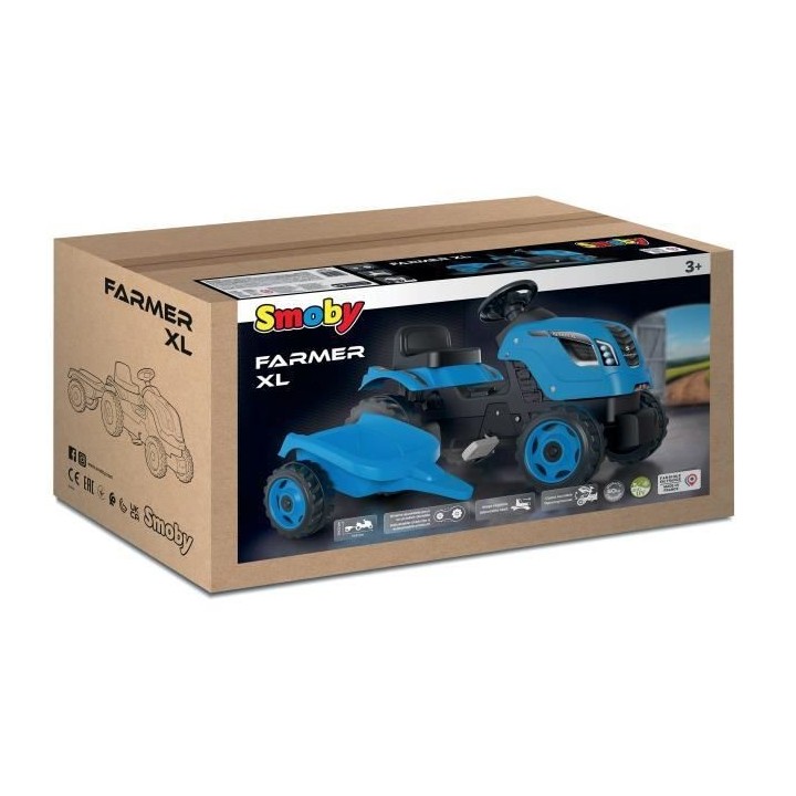 SMOBY Tracteur a pédales Farmer XL + Remorque - Bleu