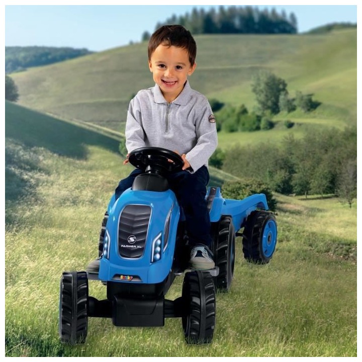 SMOBY Tracteur a pédales Farmer XL + Remorque - Bleu