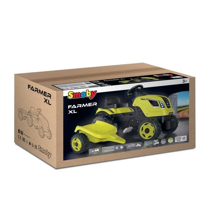 SMOBY Tracteur a pédales Farmer XL + Remorque - Vert