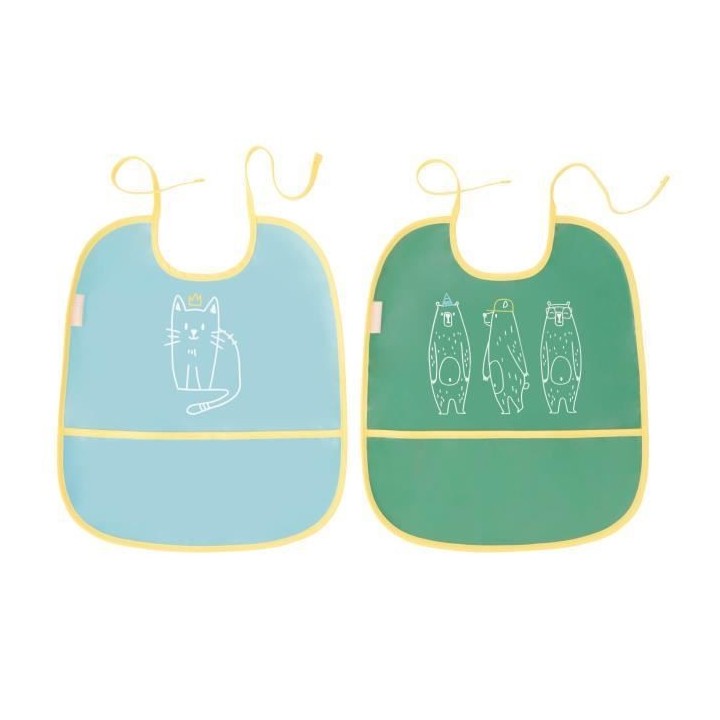 Badabulle Lot de 2 bavoirs souples, Impérméables avec récupérateur