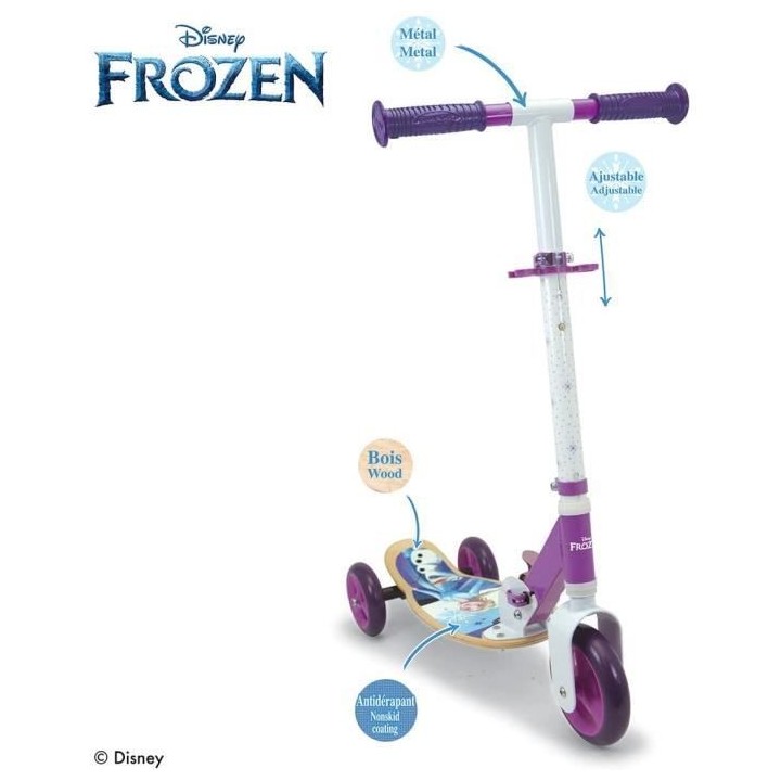 SMOBY - FROZEN Patinette 3 roues pliable - Bois et métal - Guidon ré
