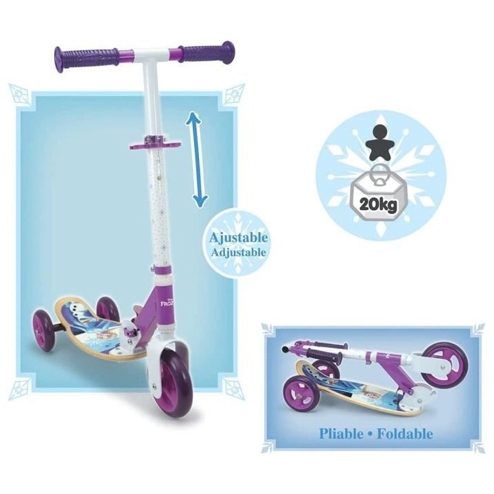 SMOBY - FROZEN Patinette 3 roues pliable - Bois et métal - Guidon ré