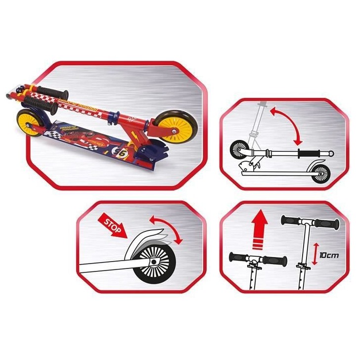 SMOBY - CARS Patinette 2 roues pliable - Strucure métale - Guidon ré