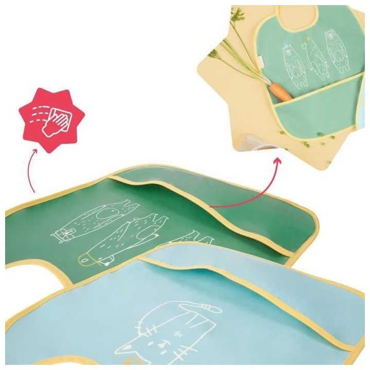 Badabulle Lot de 2 bavoirs souples, Impérméables avec récupérateur
