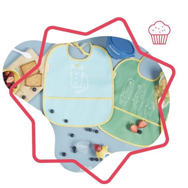 Badabulle Lot de 2 bavoirs souples, Impérméables avec récupérateur