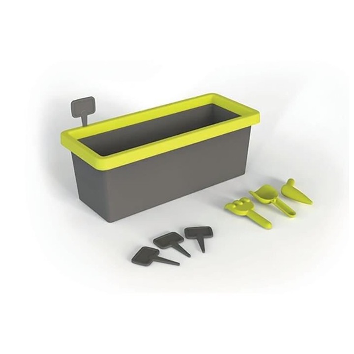 SMOBY Jardinere Eden garnie 20L : pelle + râteau + plantoir + 4 écri