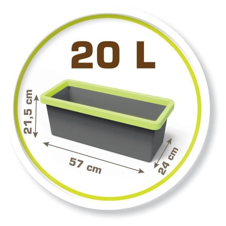 SMOBY Jardinere Eden garnie 20L : pelle + râteau + plantoir + 4 écri