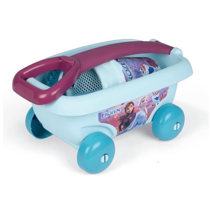 SMOBY - FROZEN Chariot de plage garni : sceau + tamis + râteau + pell