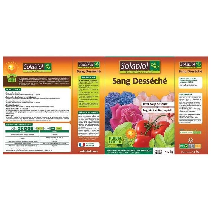 SOLABIOL - Sang Desséché 1,5 Kg - Action coup de fouet - Pret a l'em