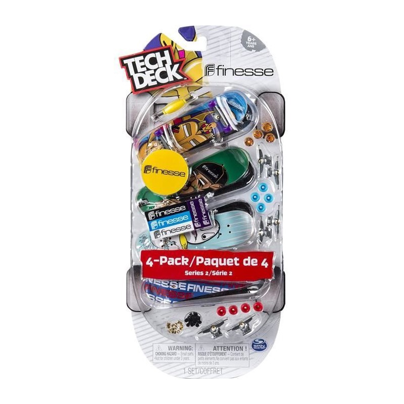 Finger Skate - Tech Deck - Pack 4 Fingers Skates - 6028815 - Authentique Planches a roulettes a customiser 96 mm - Modele aléat