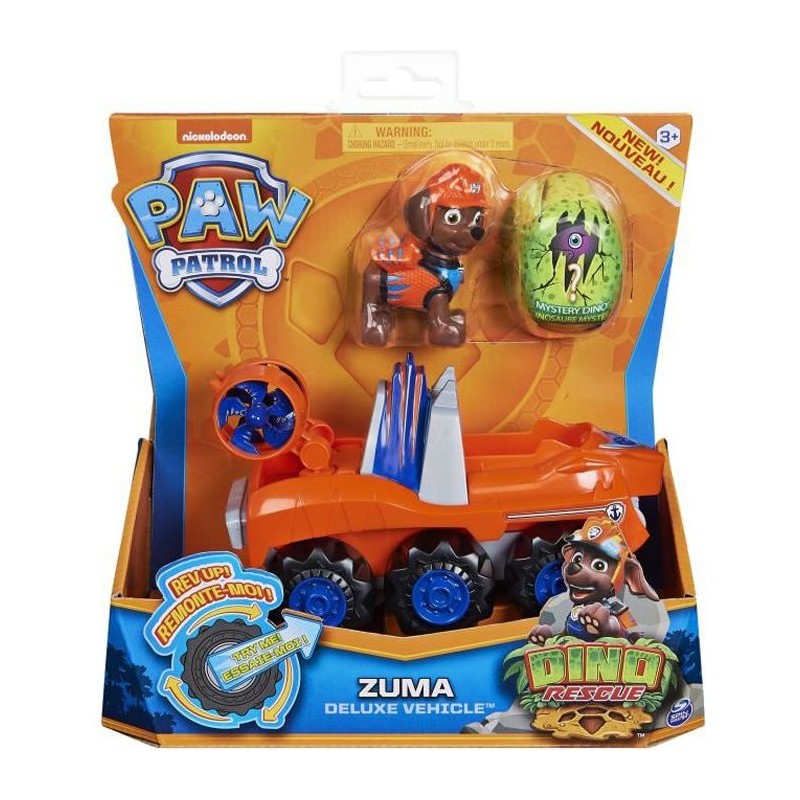 PAT PATROUILLE - VEHICULE + FIGURINE DELUXE ZUMA DINO RESCUE Paw Patrol - 6059524 - Voiture a remonter Jeu Jouet Enfant 3 ans