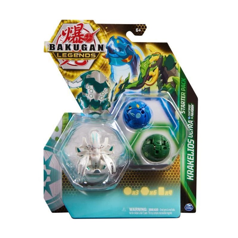 Bakugan - Starter Pack - Coffret 3 Bakugan Saison 5 - 2 tuile BakuScore et 2 Cartes - Des 6 ans - Modele Aléatoire