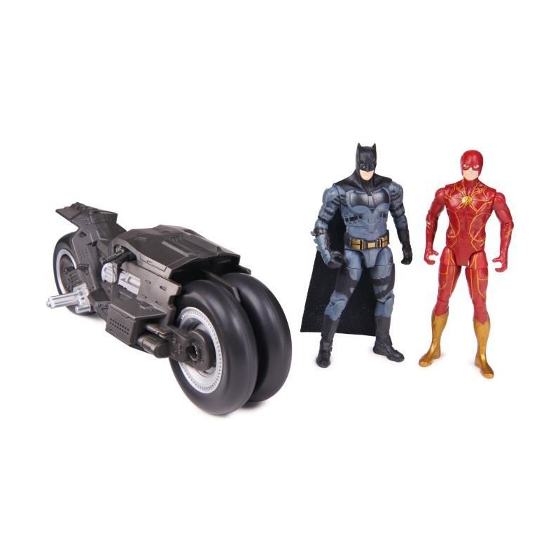 DC Comics - Coffret Moto Batcycle et 2 Figurine 10 cm - Flash et Batman - Des 4 ans