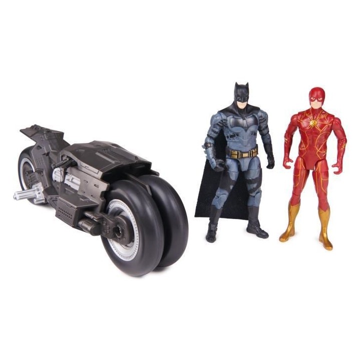 DC Comics - Coffret Moto Batcycle et 2 Figurine 10 cm - Flash et Batma