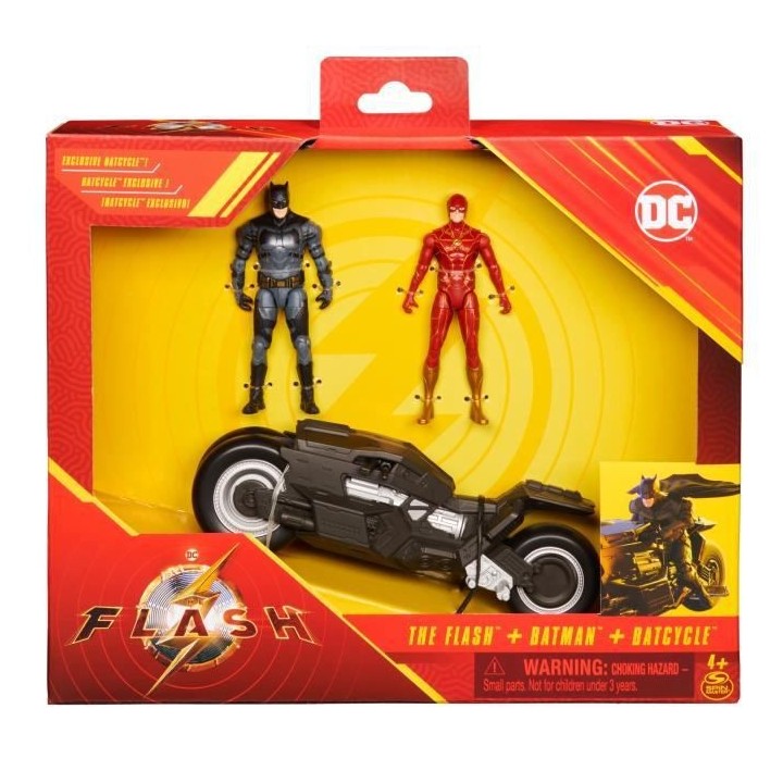 DC Comics - Coffret Moto Batcycle et 2 Figurine 10 cm - Flash et Batma