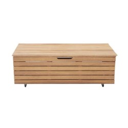 Coffre de rangement jardin en bois exotique d'eucalyptus FSC - 190 L - 48,5 x 109,5 x 37 cm - Avec roulettes - Effet Teck